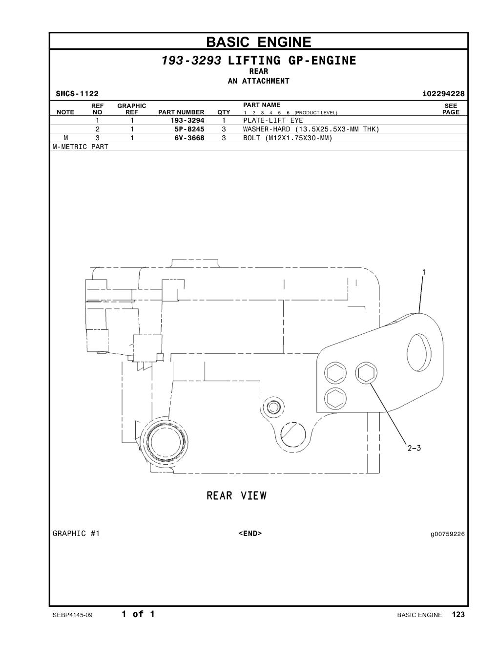 193-3294 PLATE-LIFT EYE CAT parts manual diagram