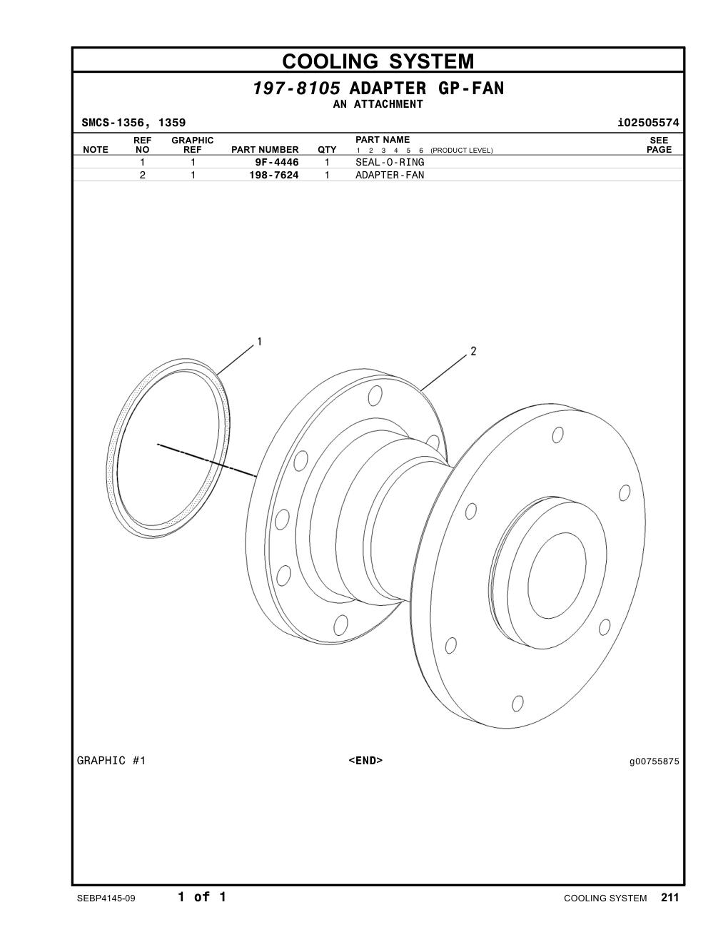 198-7624 ADAPTER-FAN CAT parts manual diagram