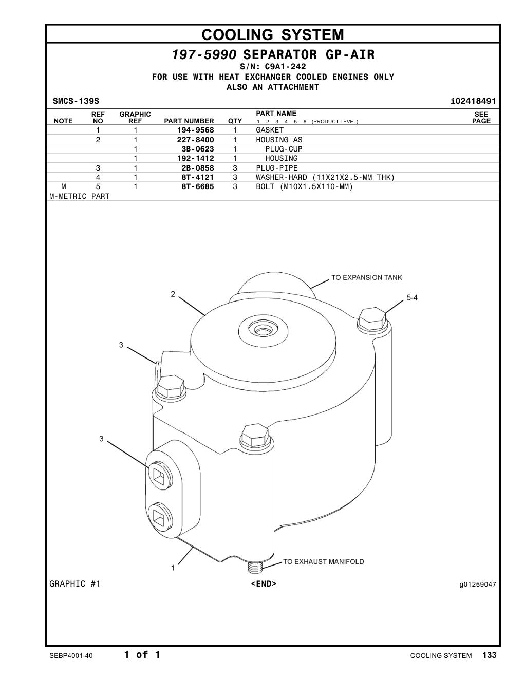 227-8400 HOUSING AS · S/N C9A1-242 CAT parts manual diagram
