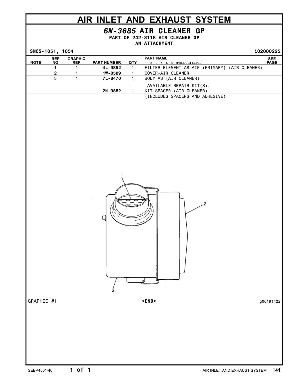 1W-8589 COVER-AIR CLEANER CAT parts manual diagram