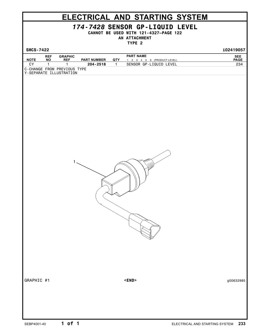 204-2518 - SENSOR GP-LIQUID LEVEL