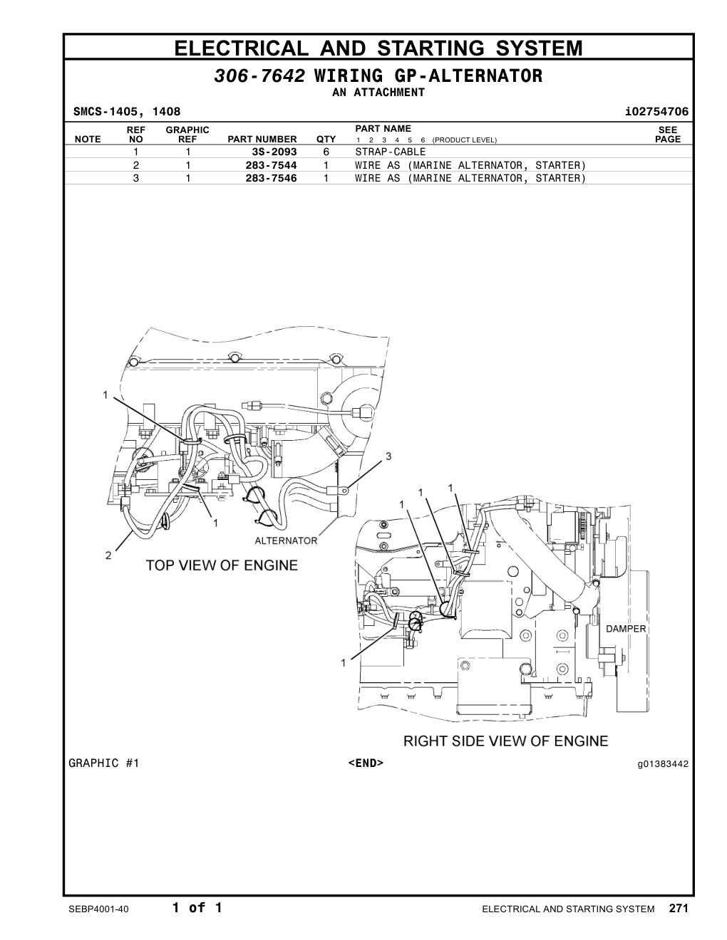 283-7546 WIRE AS (MARINE ALTERNATOR, STARTER) CAT parts manual diagram