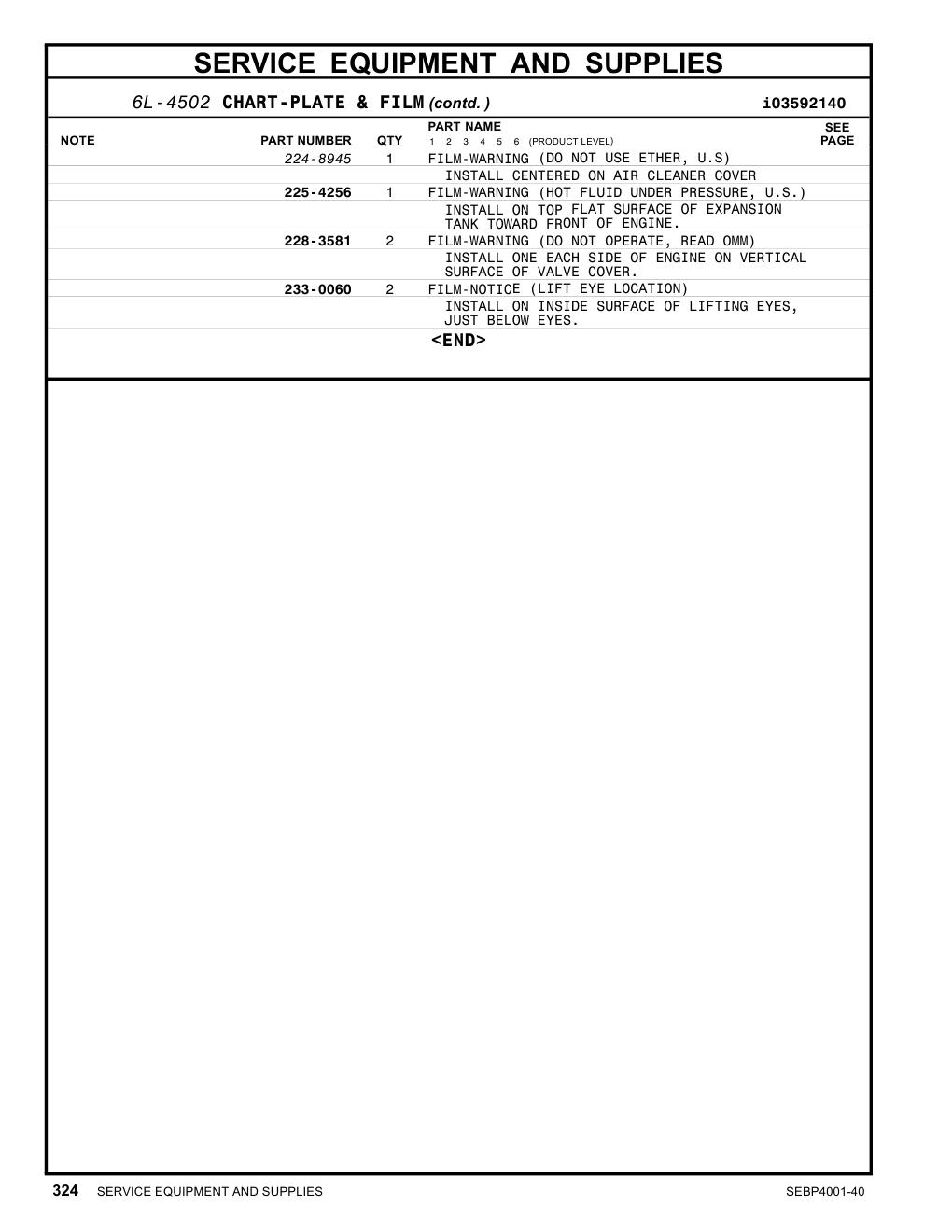 224-8945 - FILM-WARNING (DO NOT USE ETHER, U.S) INSTALL CENTERED ON AIR CLEANER COVER