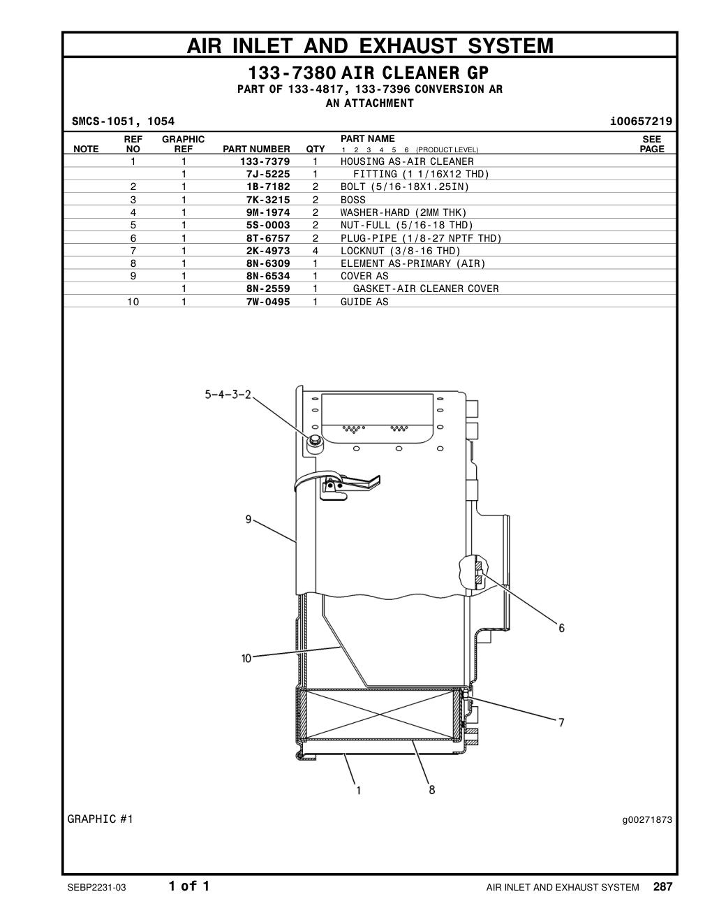 133-7379 HOUSING AS-AIR CLEANER CAT parts manual diagram