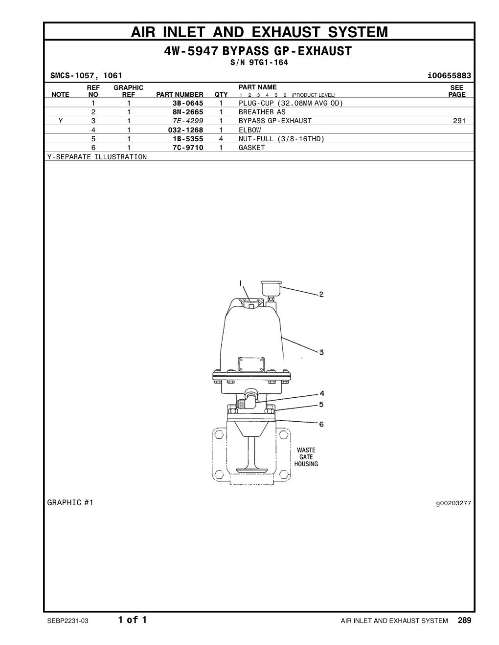 7E-4299 BYPASS GP-EXHAUST · S/N 9TG1-164 CAT parts manual diagram