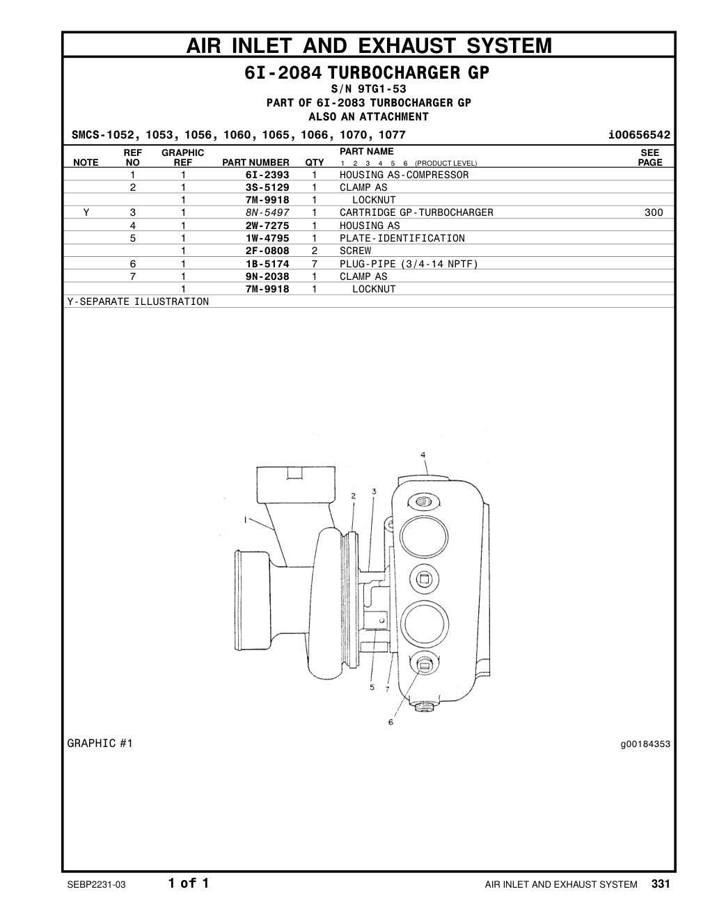 8N-5497 CARTRIDGE GP-TURBOCHARGER · S/N 9TG1-53 CAT parts manual diagram