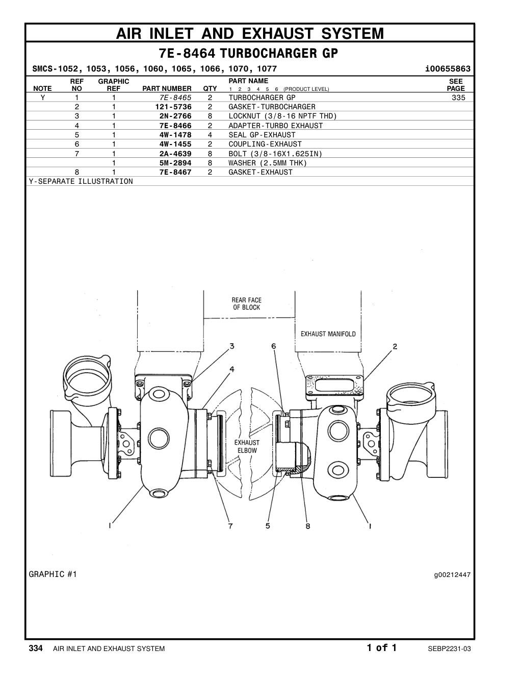 7E-8466 ADAPTER-TURBO EXHAUST CAT parts manual diagram