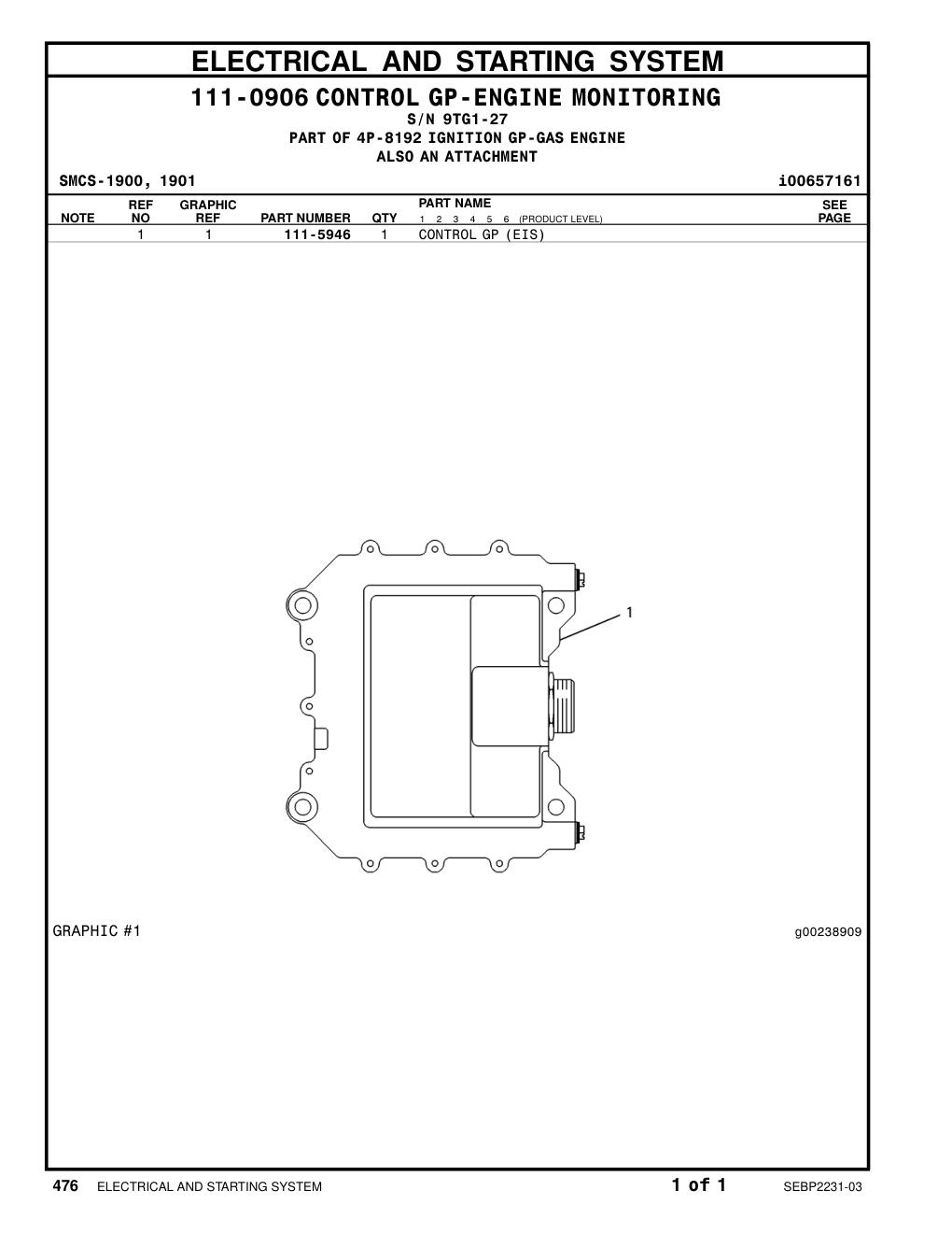 111-5946 CONTROL GP (EIS) · S/N 9TG1-27 CAT parts manual diagram