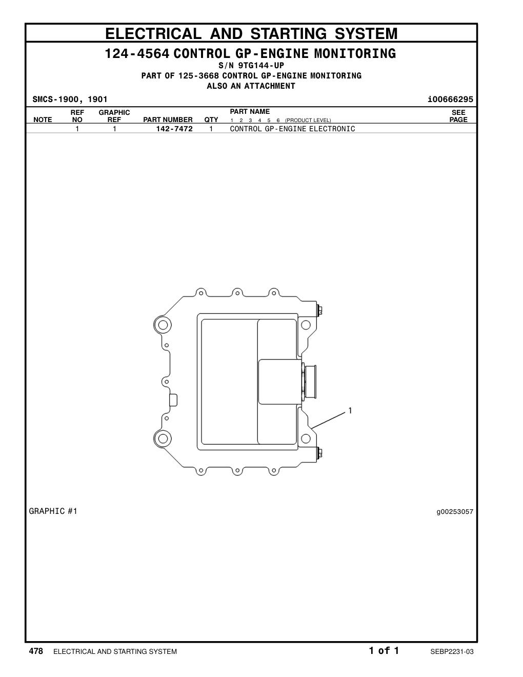 142-7472 CONTROL GP-ENGINE ELECTRONIC · S/N 9TG144-UP CAT parts manual diagram