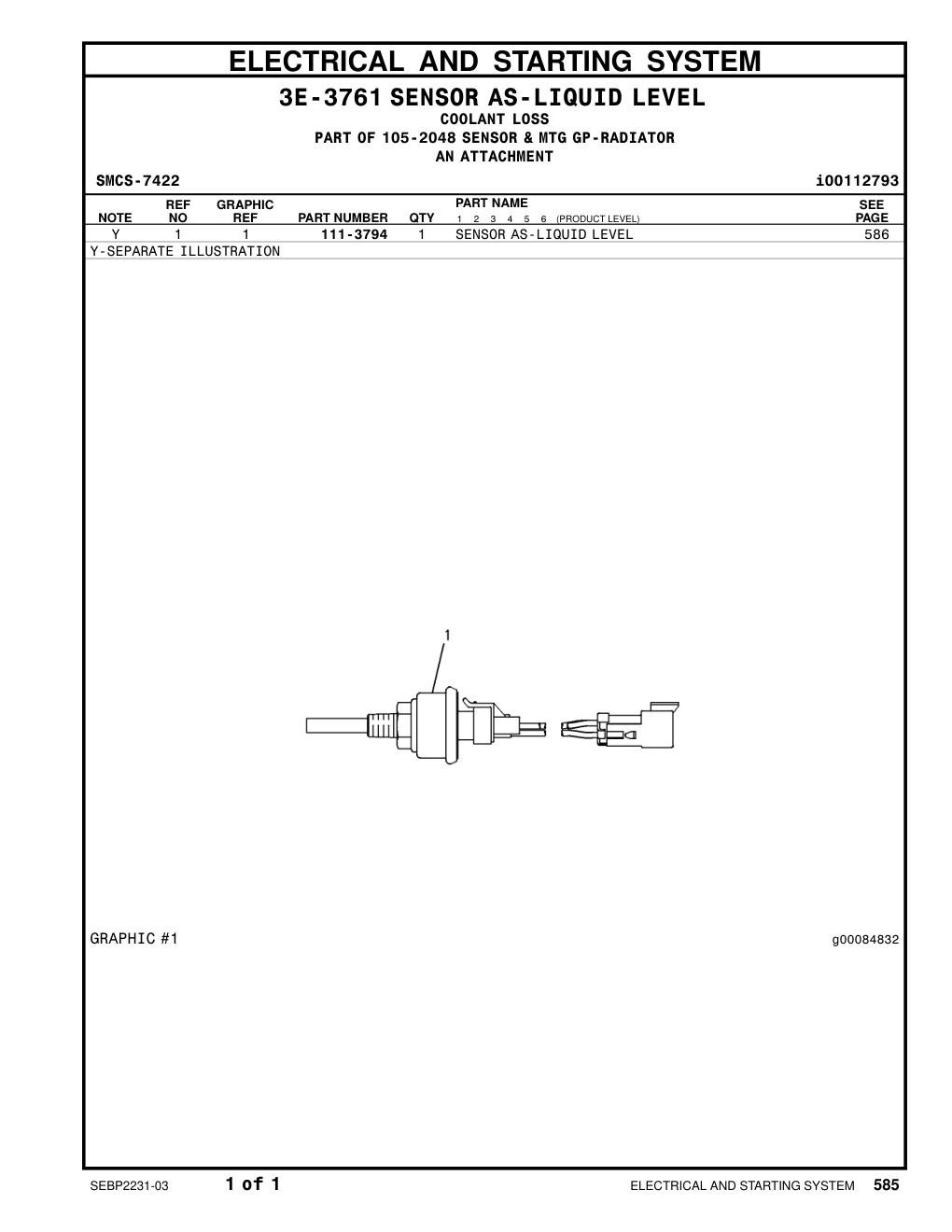 111-3794 - SENSOR GP-COOLANT LEVEL