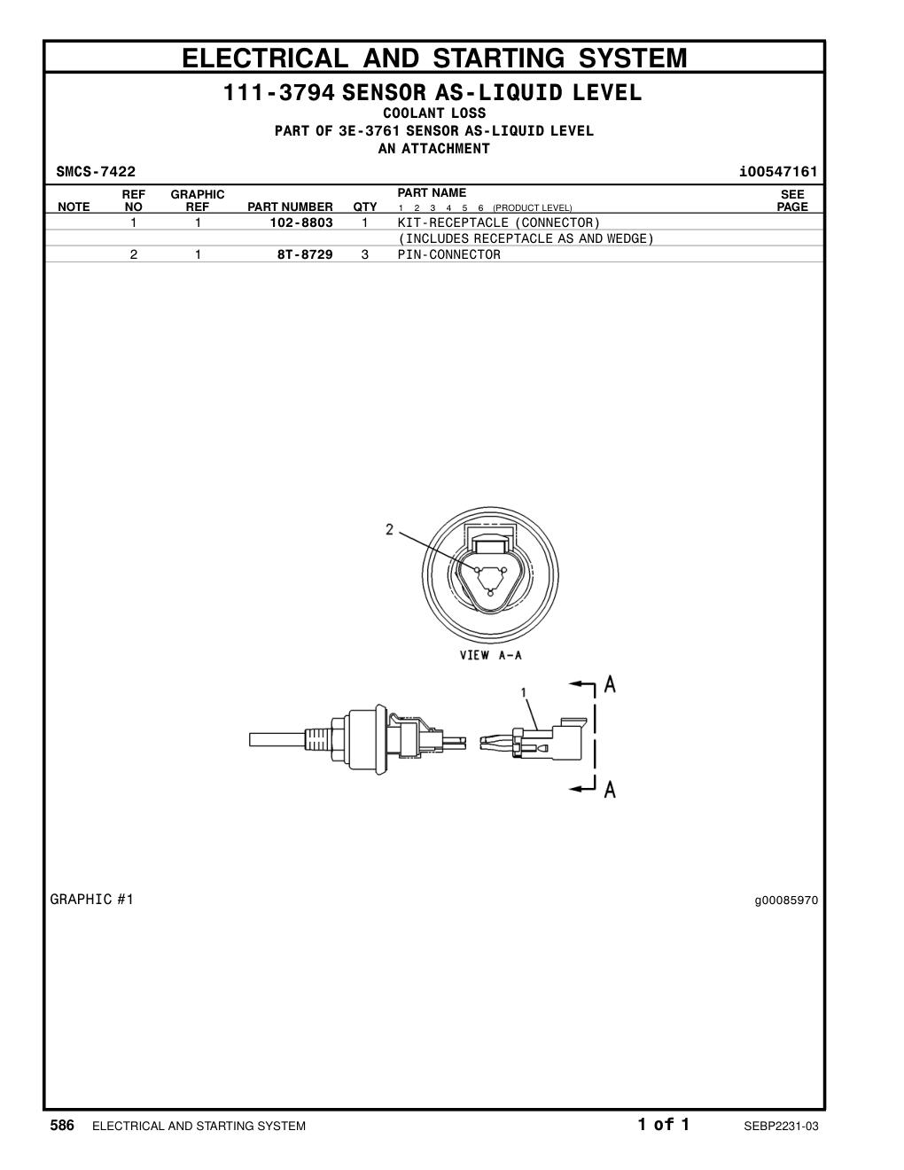 102-8803 - KIT-RECEPTACLE (3-PIN)