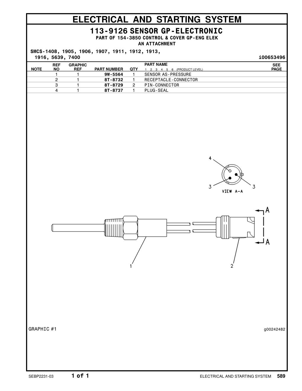 9W-5564 - SENSOR AS-PRESSURE