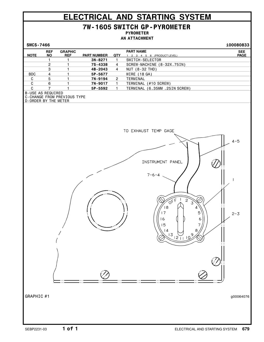 3N-8271 SWITCH-SELECTOR CAT parts manual diagram