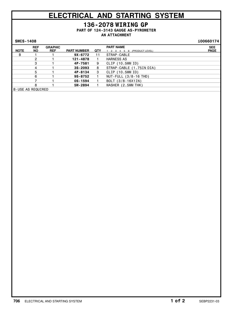 121-4878 HARNESS AS CAT parts manual diagram