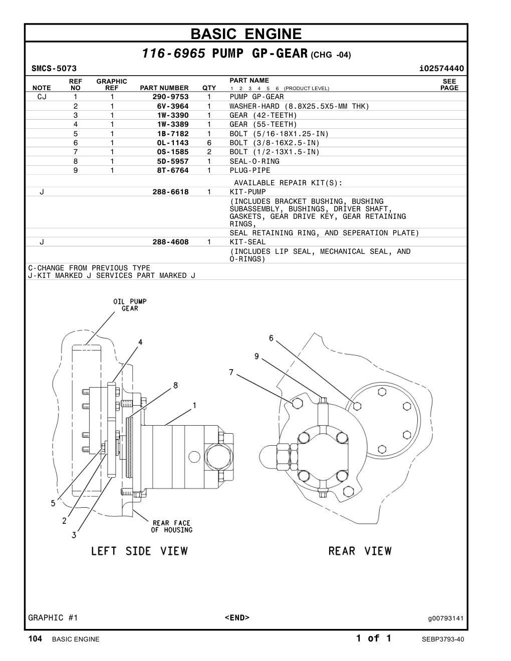 288-4608 - KIT-SEAL (INCLUDES LIP SEAL, MECHANICAL SEAL, AND O-RINGS)