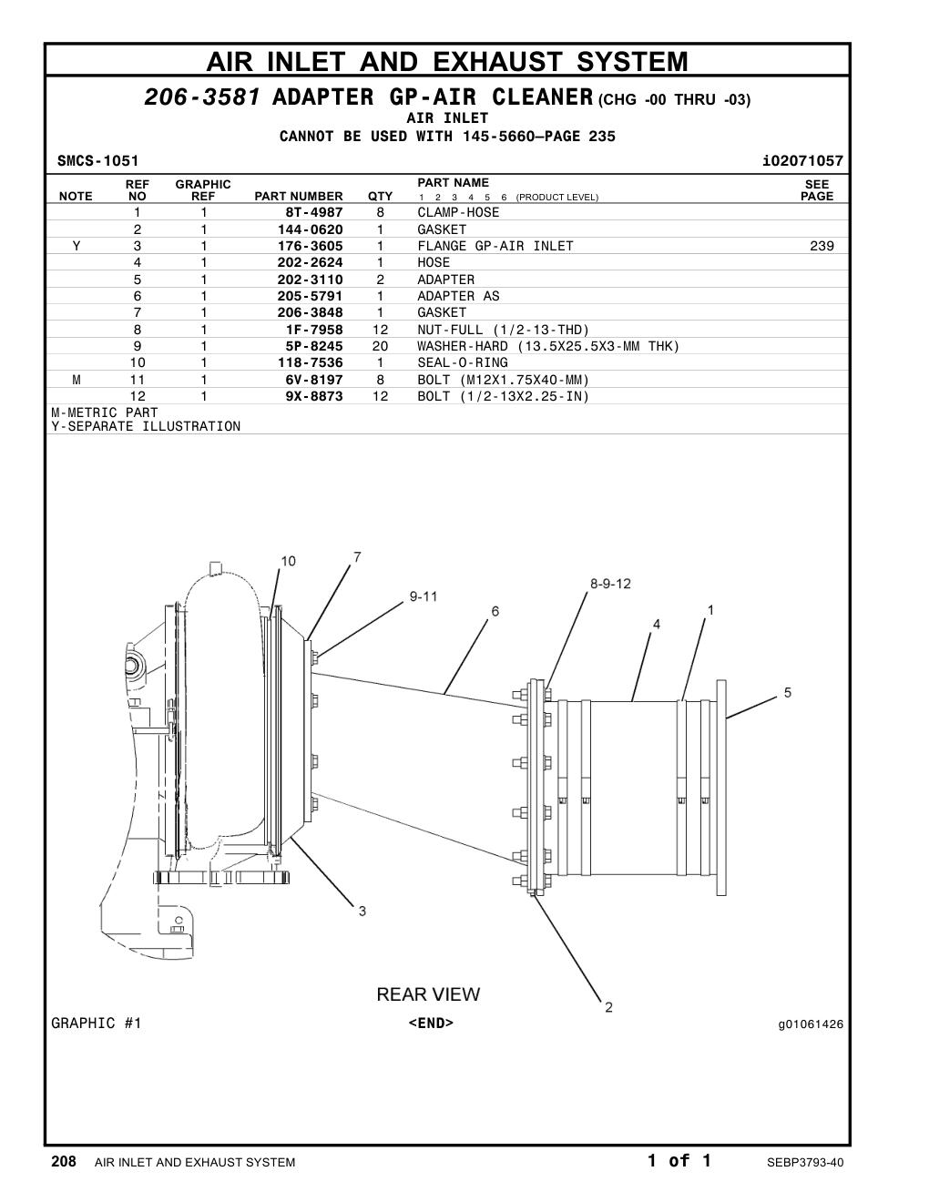 205-5791 ADAPTER AS CAT parts manual diagram