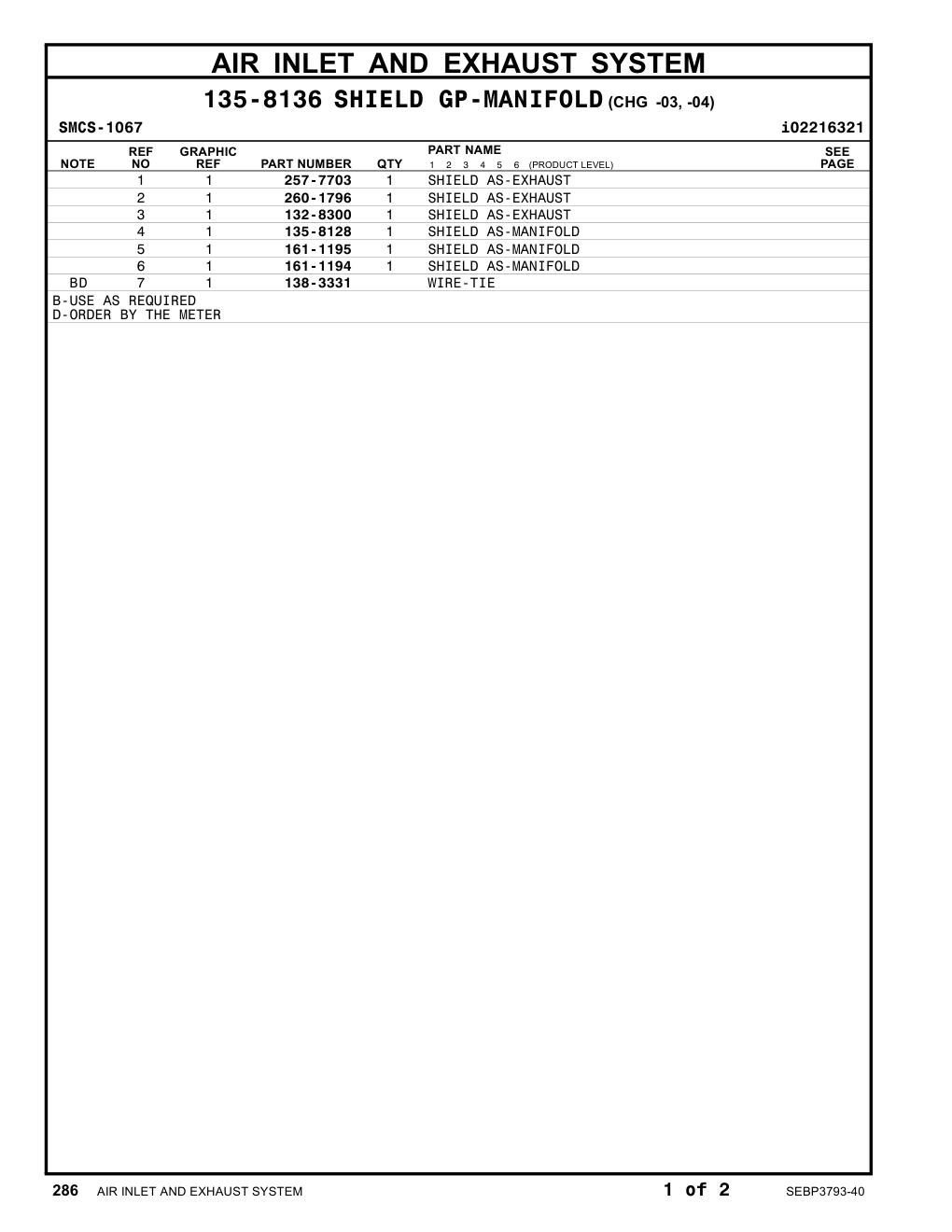 260-1796 SHIELD AS-EXHAUST CAT parts manual diagram