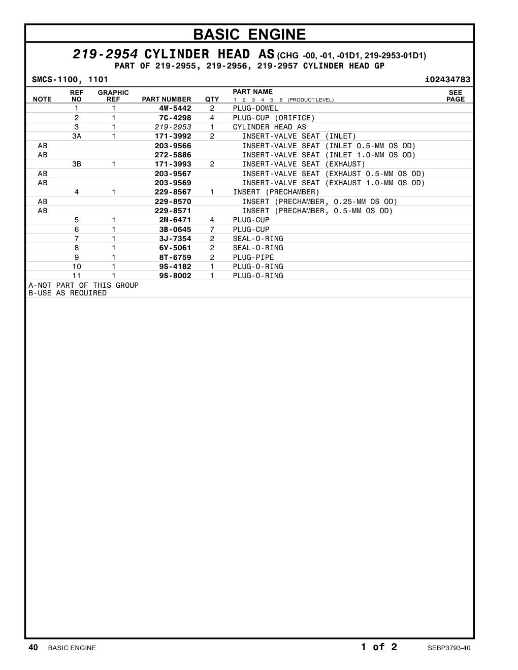 219-2953 CYLINDER HEAD AS CAT parts manual diagram