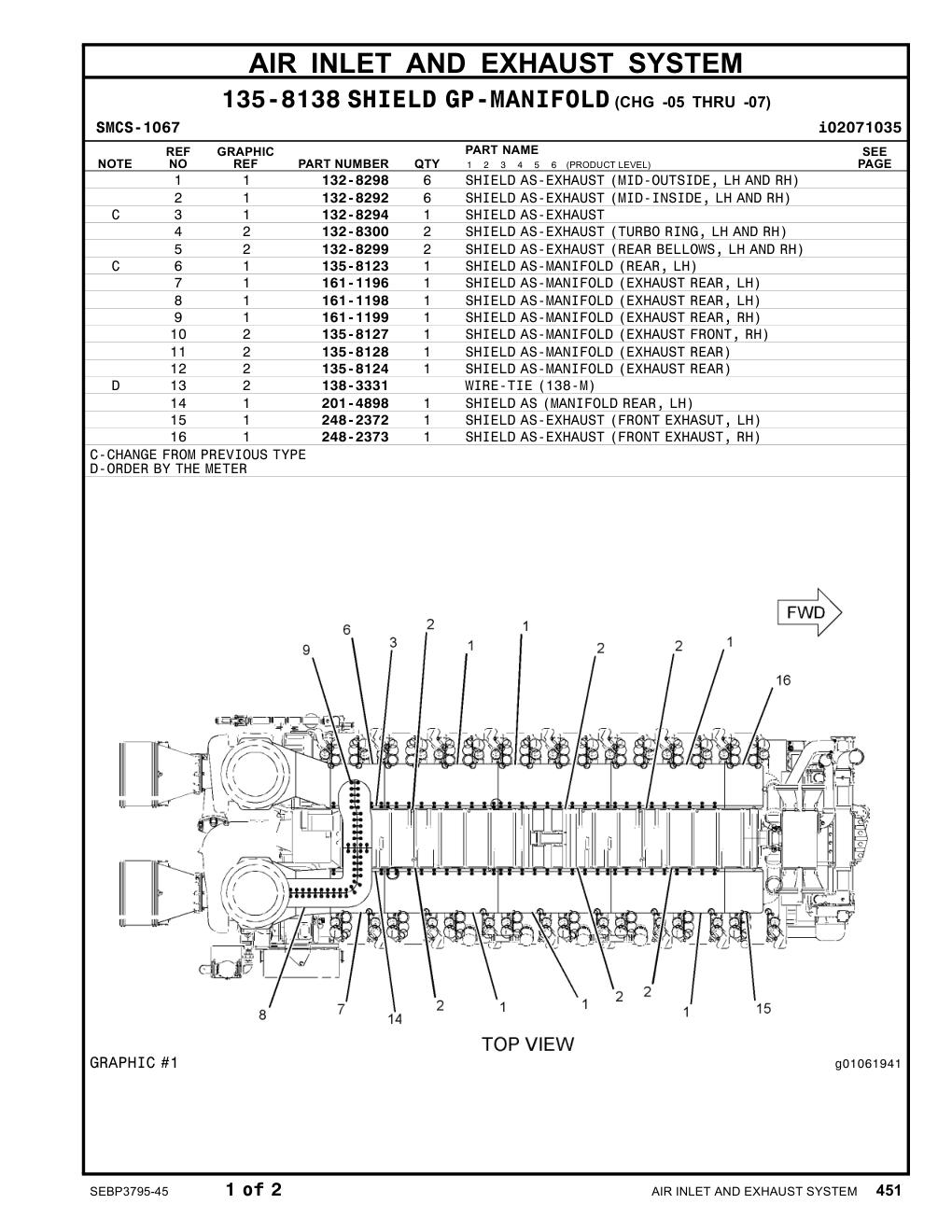 161-1198 SHIELDAS-MANIFOLD(EXHAUSTREAR,LH) CAT parts manual diagram