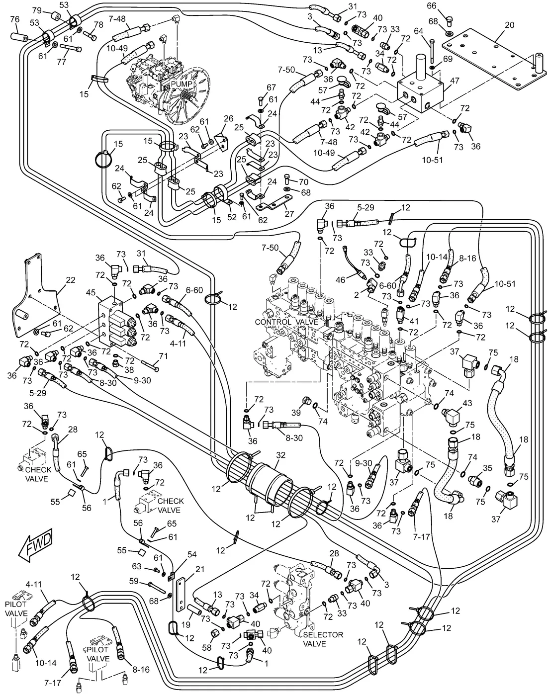 330D · HYDRAULIC SYSTEM · 260-7854 CAT parts diagram