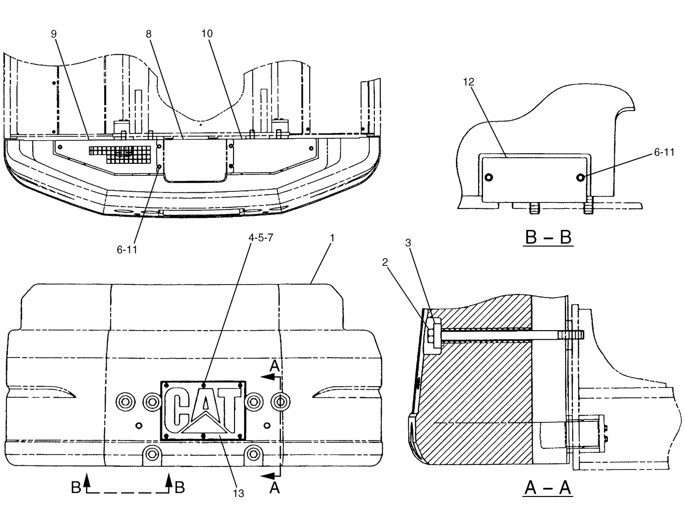 345B · FRAME AND BODY · 126-6328 CAT parts diagram