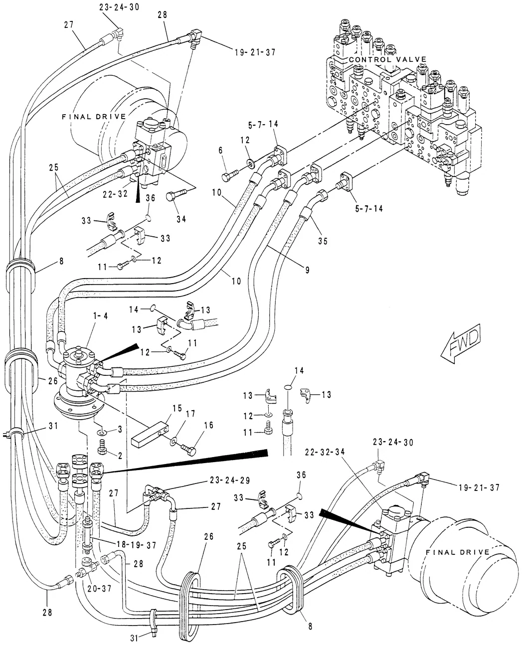 345B · HYDRAULIC SYSTEM · 128-7436 CAT parts diagram