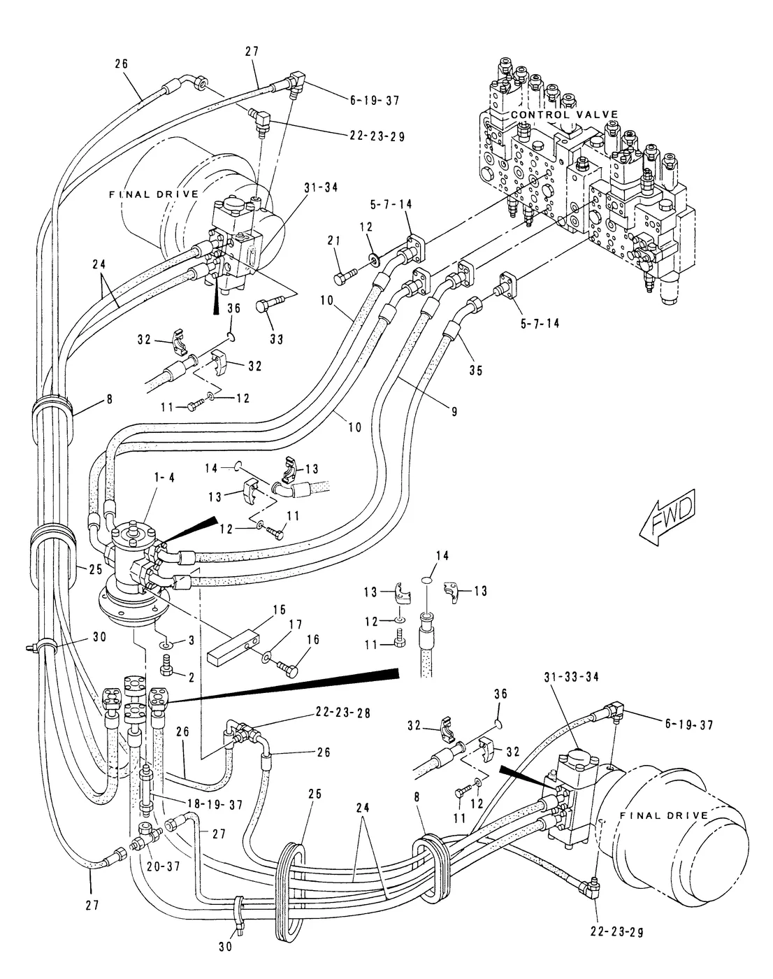 345B · HYDRAULIC SYSTEM · 128-7437 CAT parts diagram