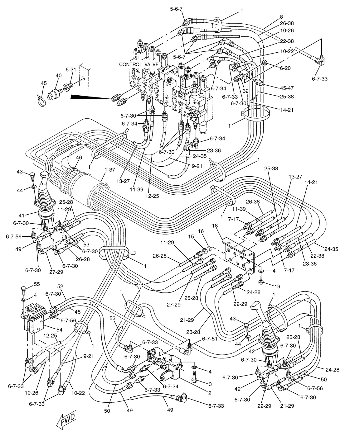 345B · HYDRAULIC SYSTEM · 128-7443 CAT parts diagram
