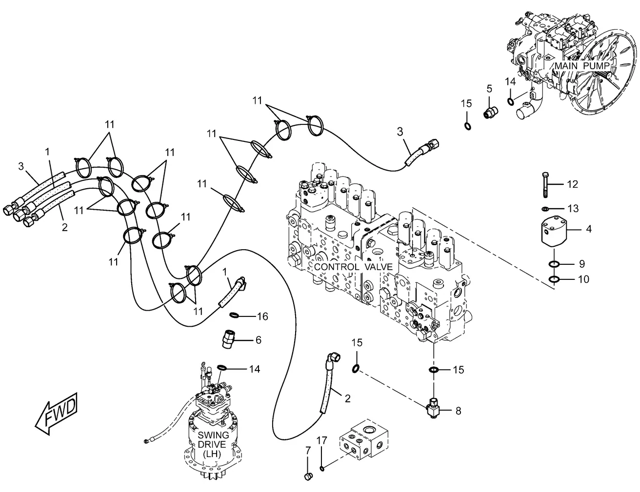 345C · HYDRAULIC SYSTEM · 227-0458 CAT parts diagram