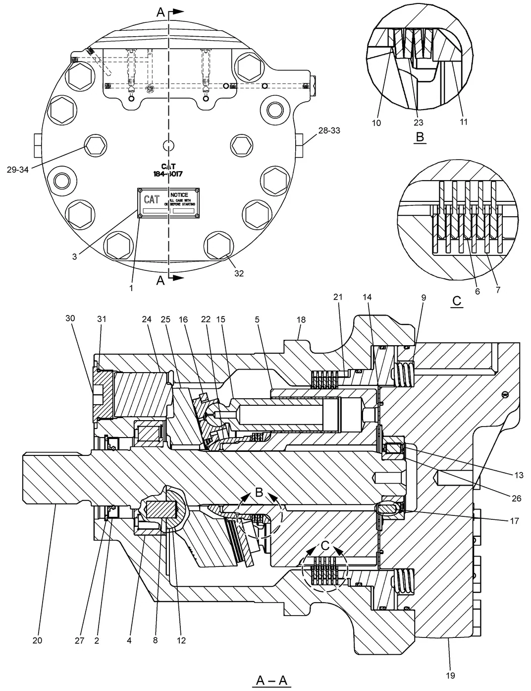 345C · HYDRAULIC SYSTEM · 232-6180 CAT parts diagram
