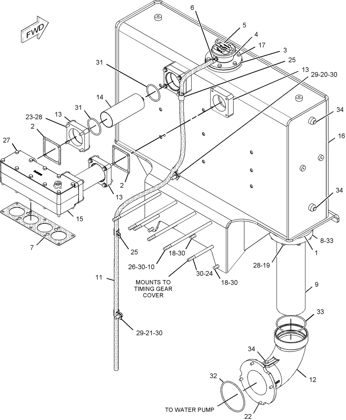 3508C · COOLING SYSTEM · 119-7334 CAT parts diagram